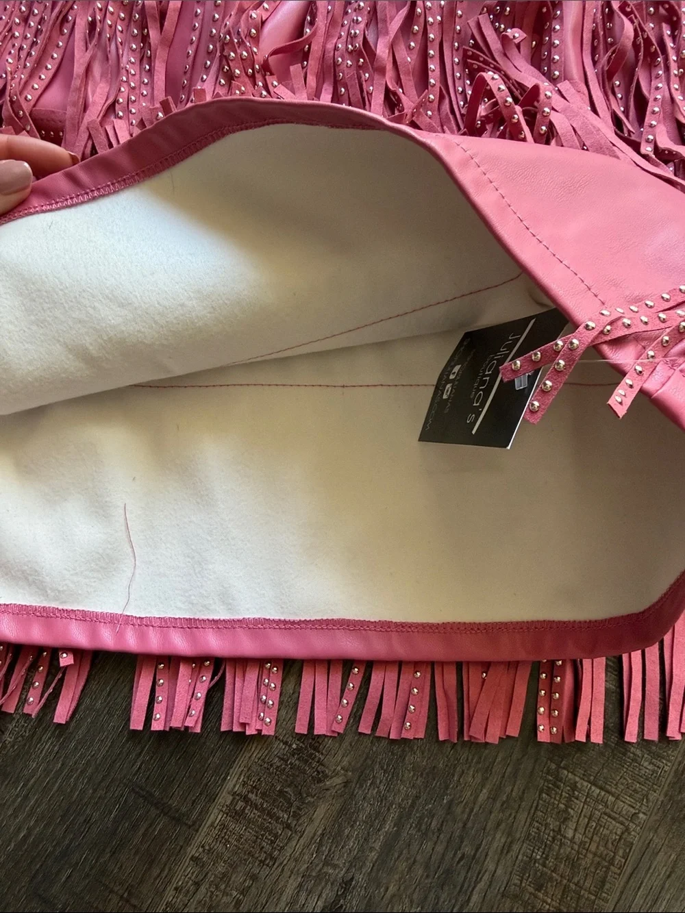 Fringed Pink Studded Mini Skirt